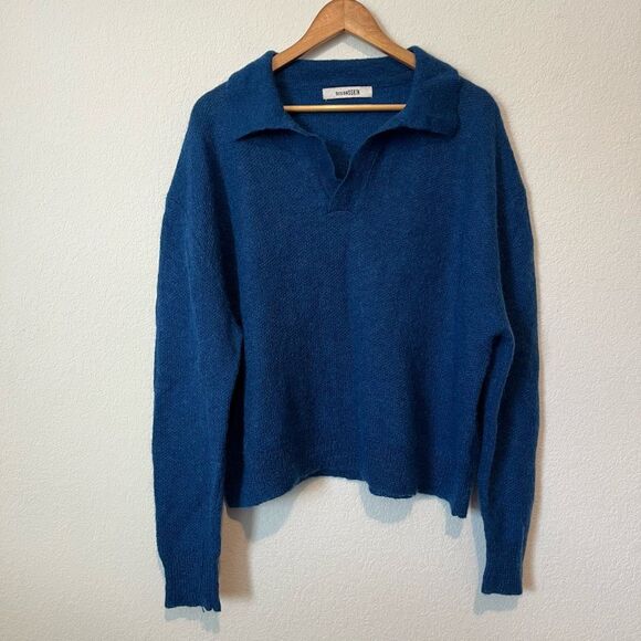 Second Skin Blue Italian Mohair Wool Comfort Polo Knit Sweater Men's Size Small - Picture 2 of 6